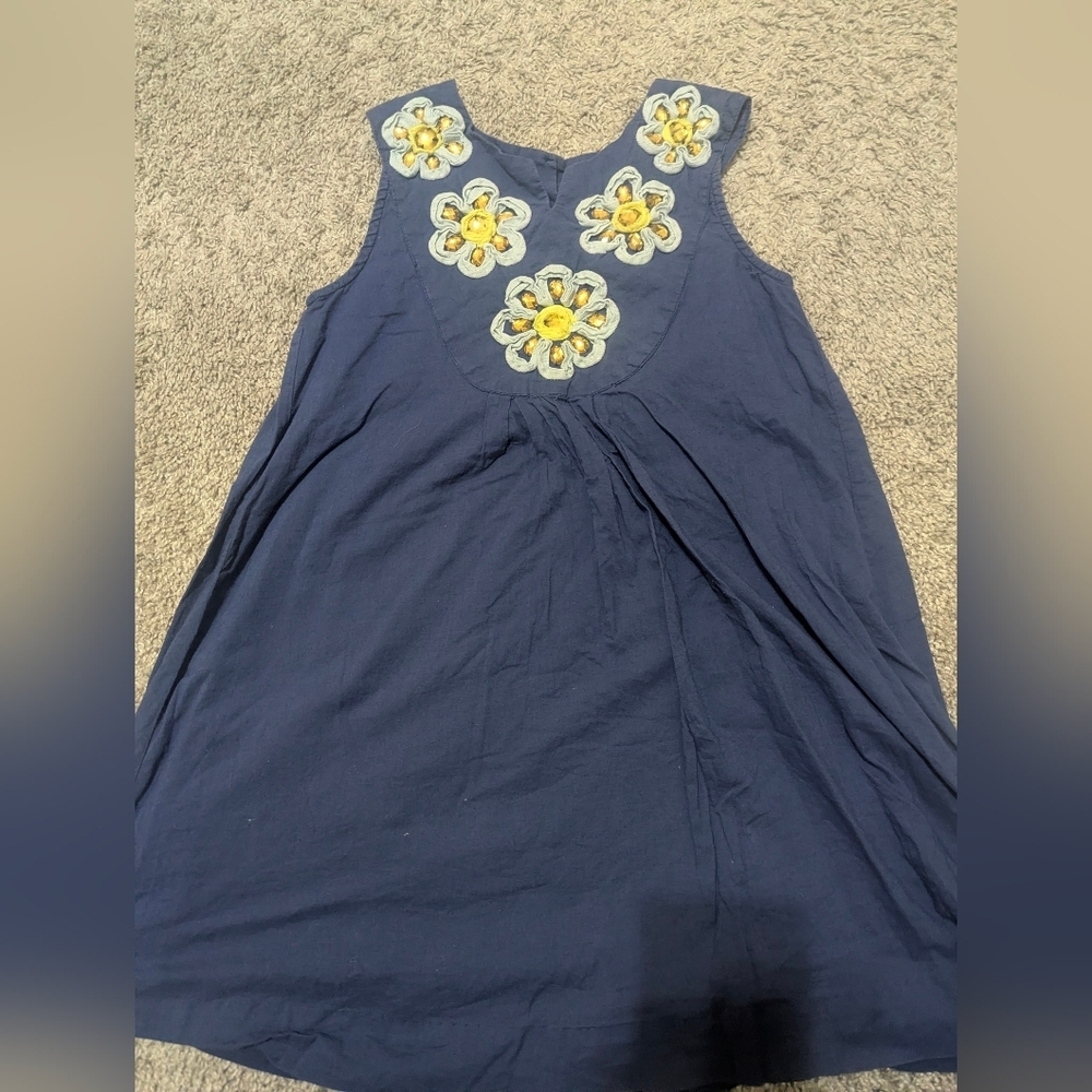 Mini Boden Blue Dress with Yellow Floral Accents